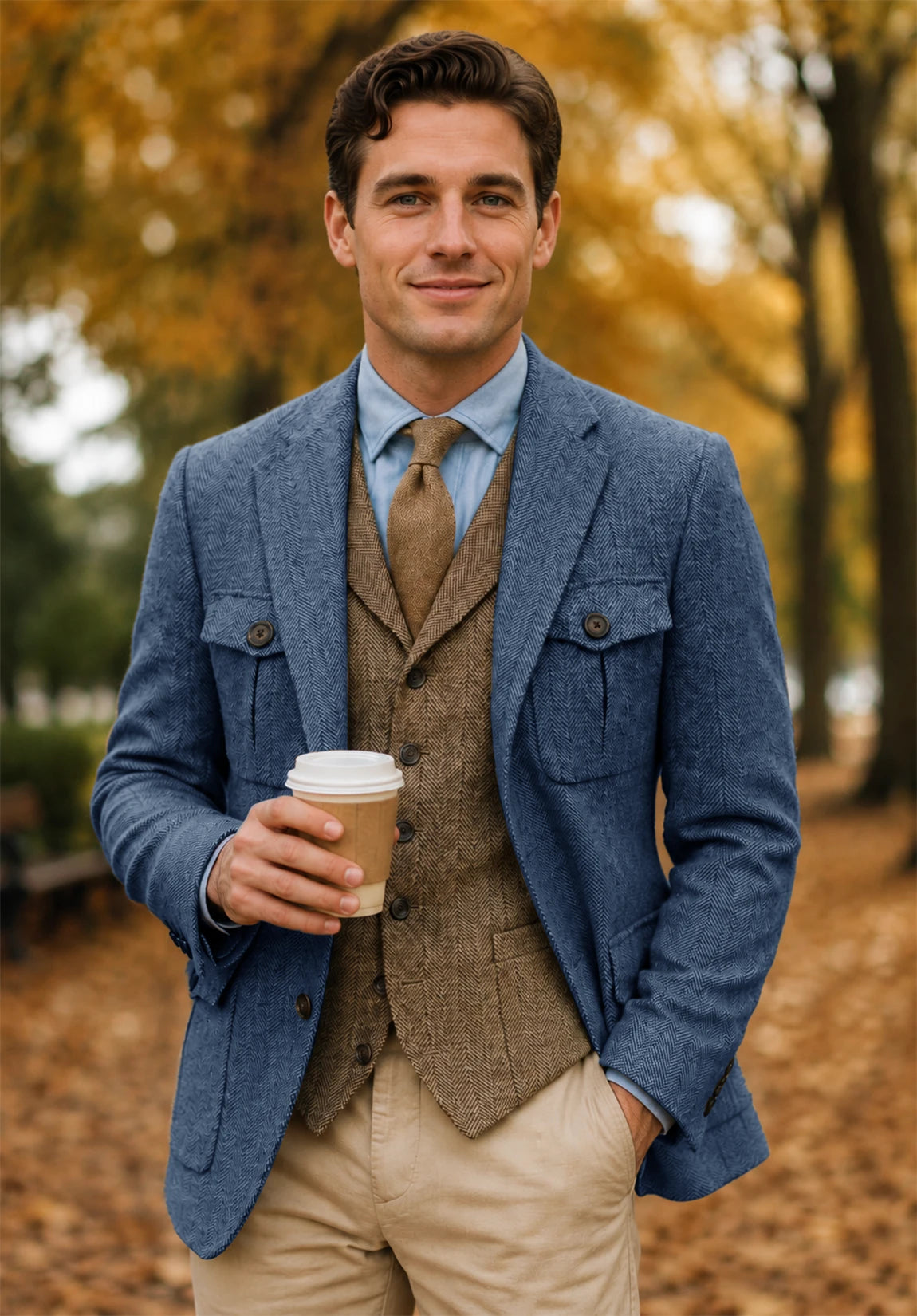 Men's blue herringbone jacket