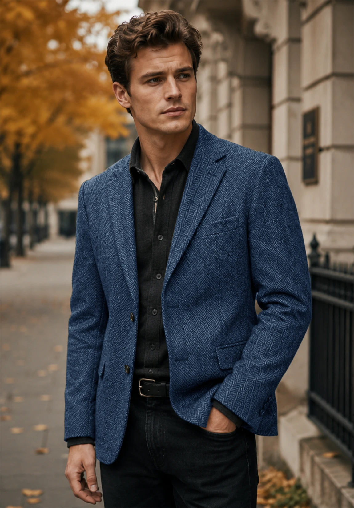 Men's Regular Fit Textured Herringbone Blazer for Business