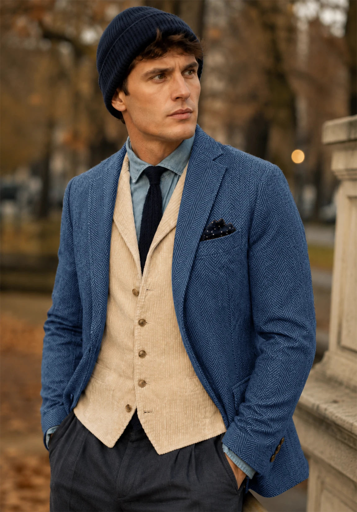 Men's blue herringbone jacket