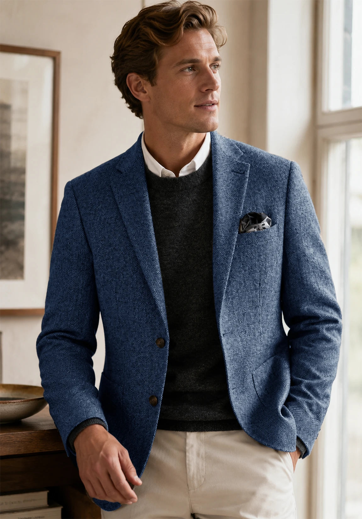Men's blue herringbone jacket