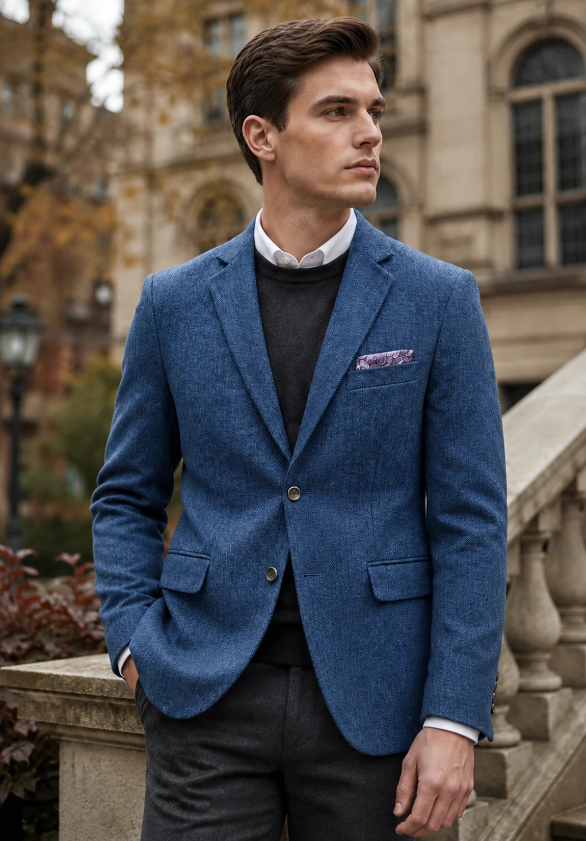 Men's blue herringbone jacket