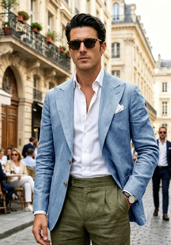 Men's Blue Linen Blazer Jacket
