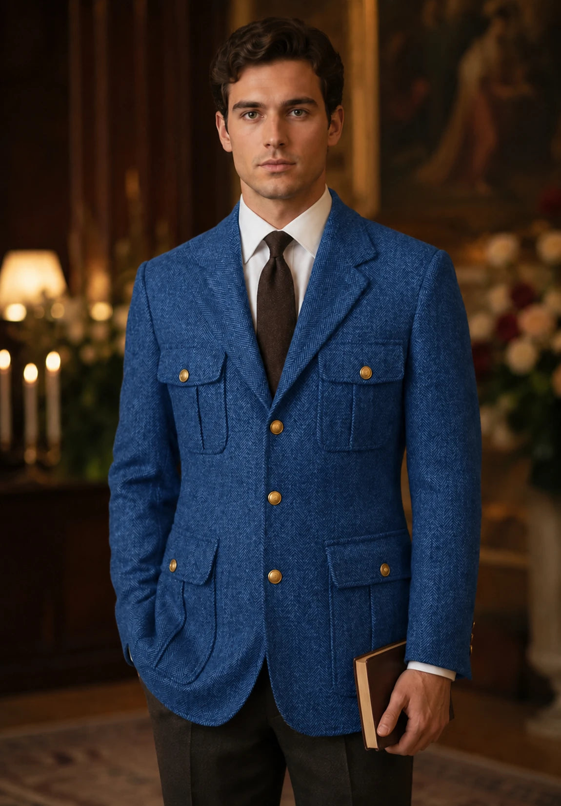 Men's blue herringbone jacket