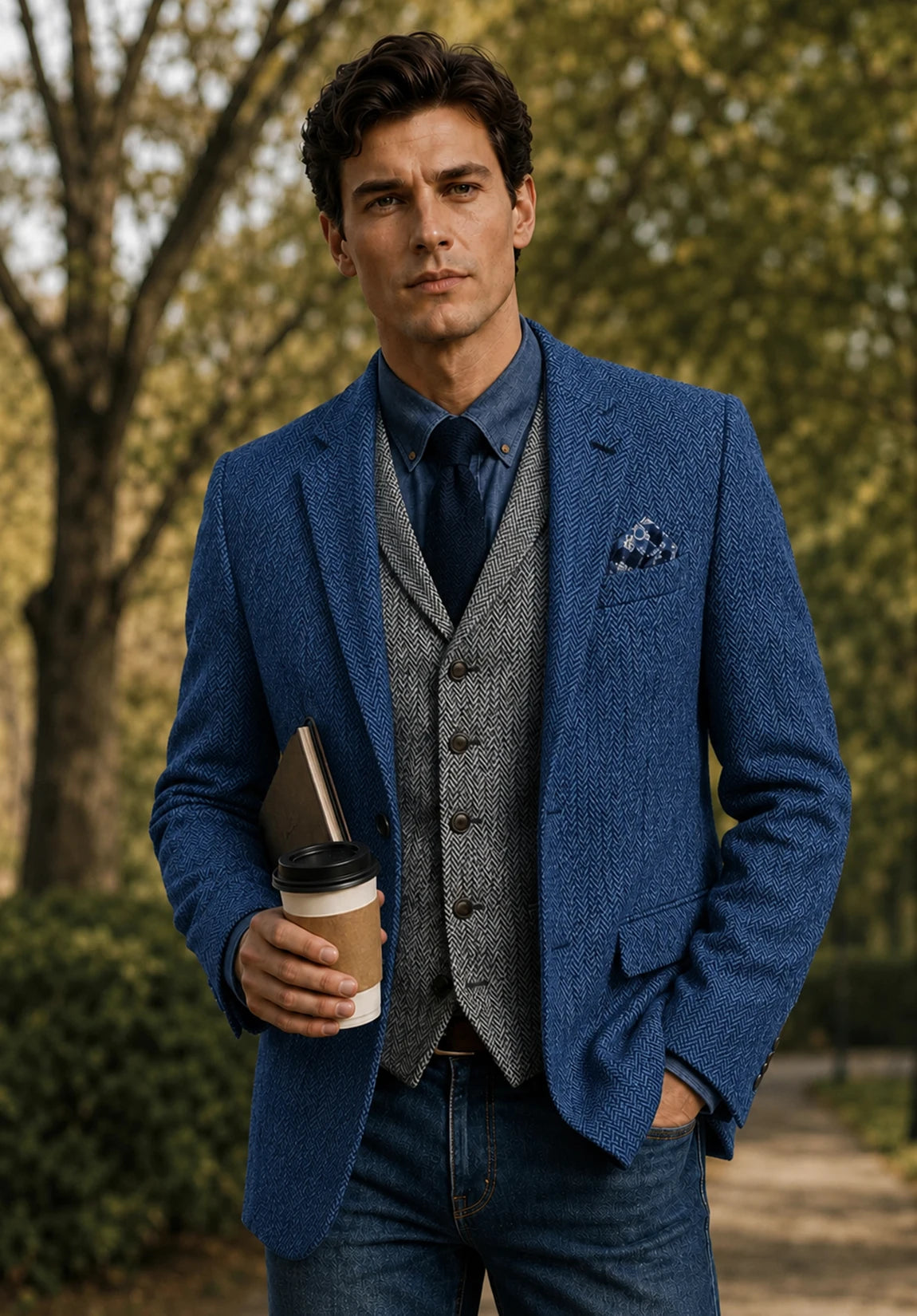 Men's blue herringbone jacket