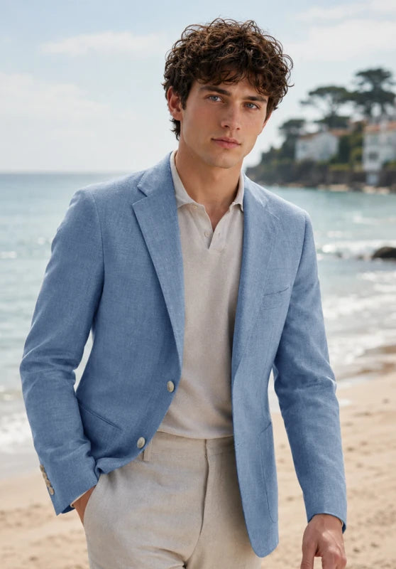 Men's Blue Linen Blazer Jacket