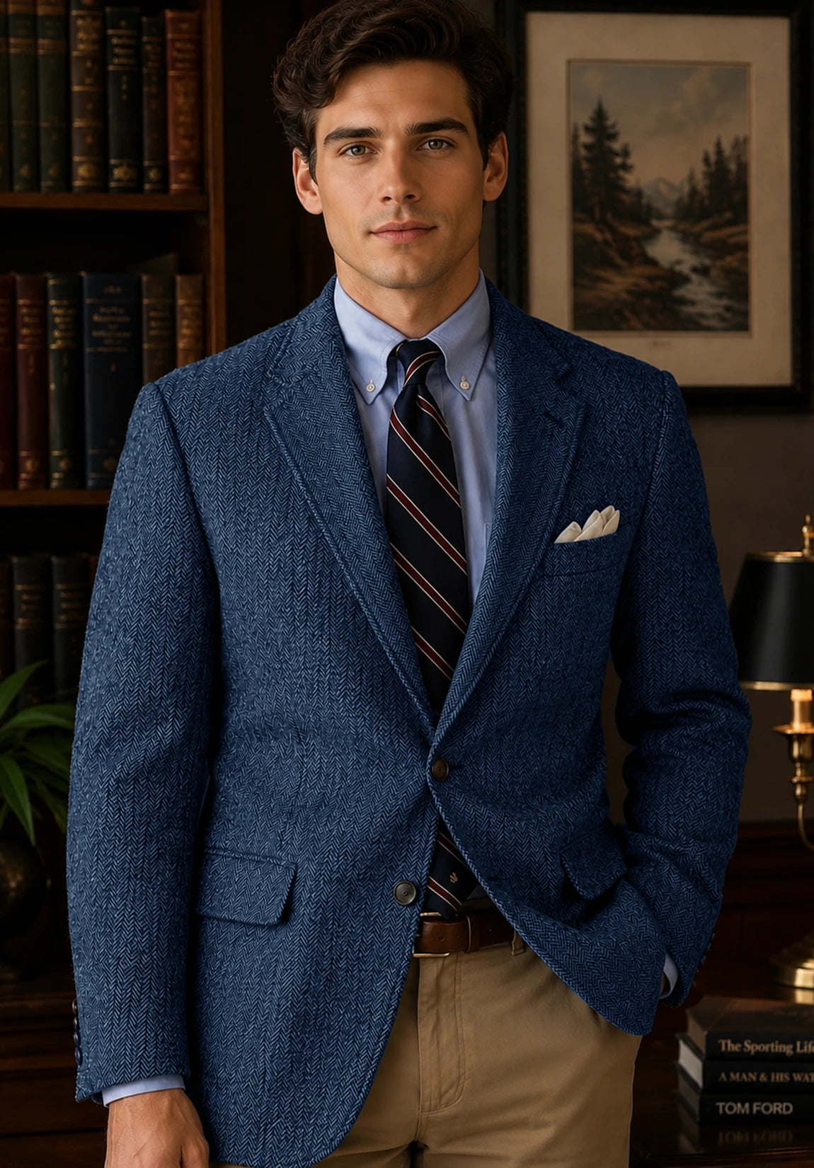 Men's blue herringbone jacket