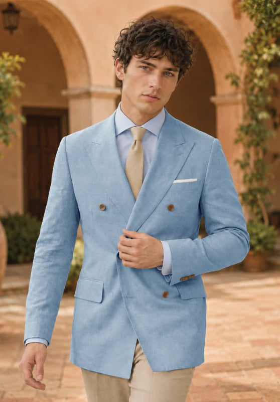 Men's Blue Linen Blazer Jacket