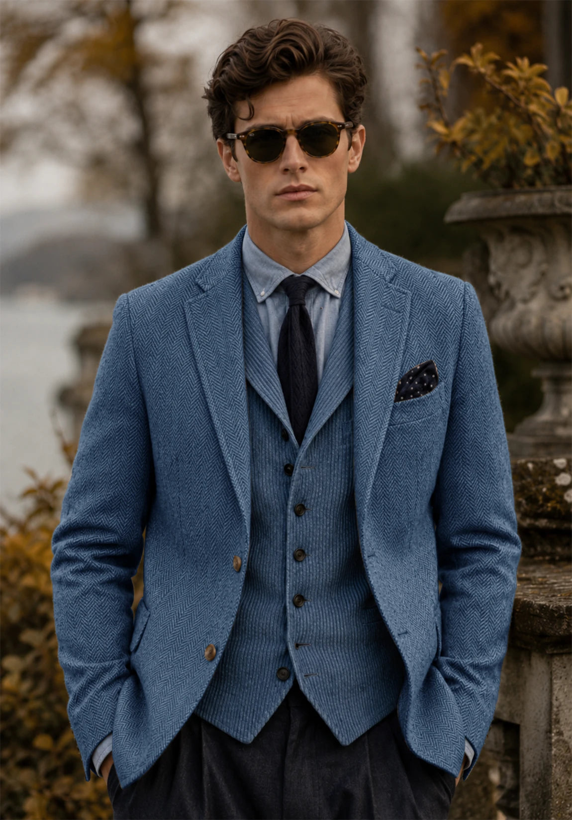 Men's blue herringbone jacket