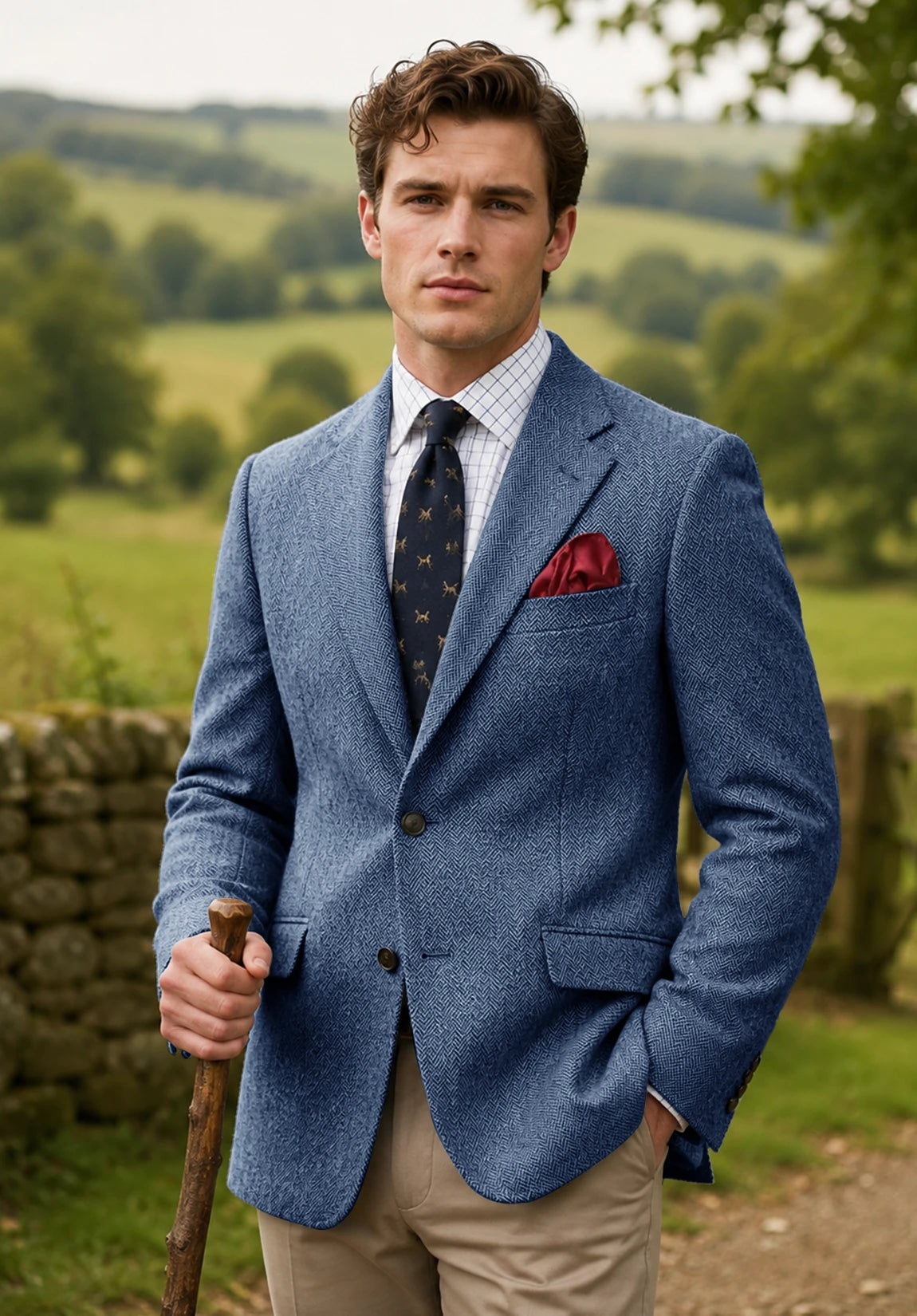 Men's blue herringbone jacket