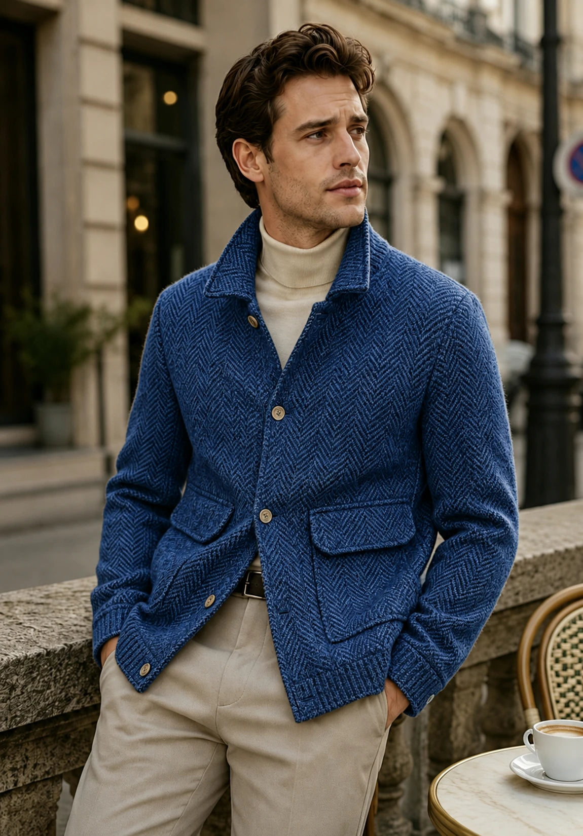Men's blue herringbone jacket