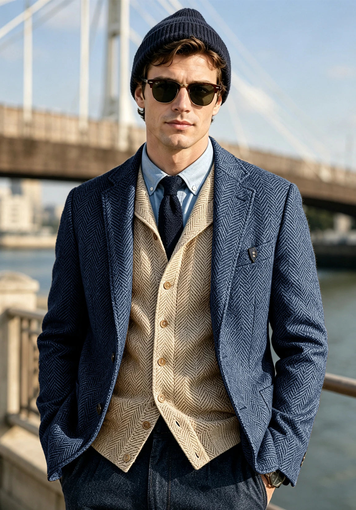 Men's blue herringbone jacket