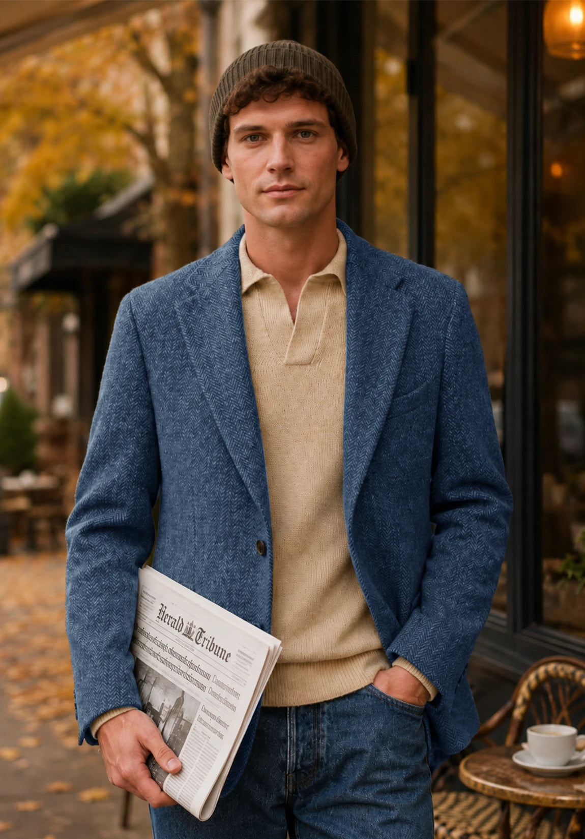 Men's blue herringbone jacket
