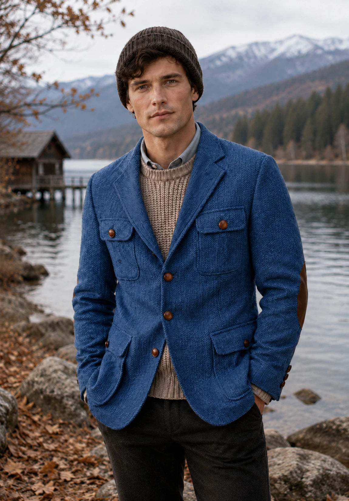 Men's blue herringbone jacket