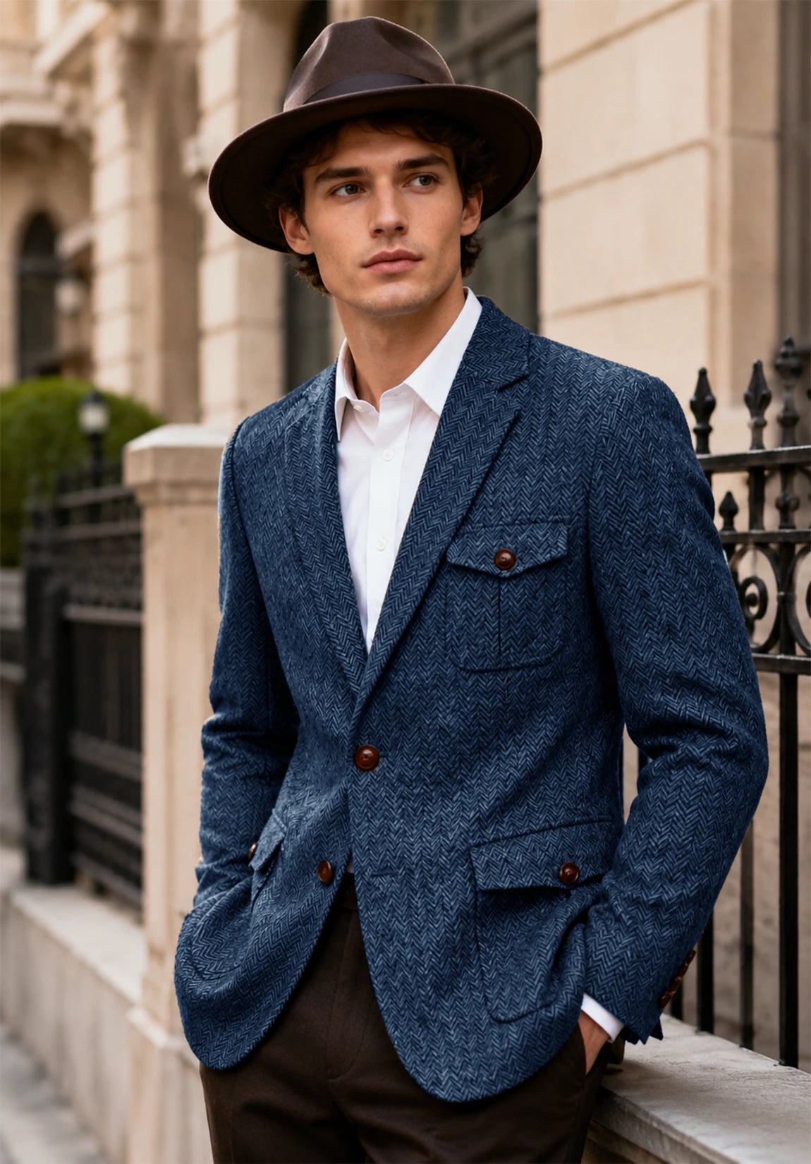 Men's blue herringbone jacket