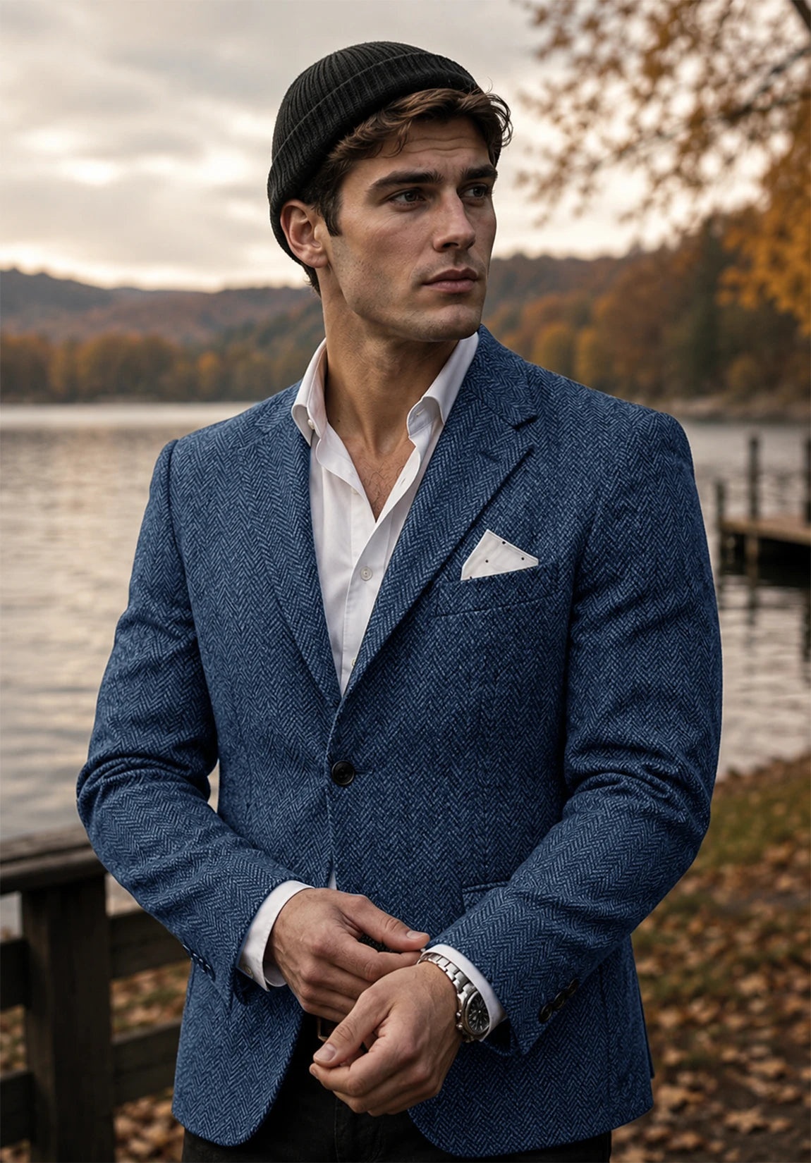 Men's blue herringbone jacket
