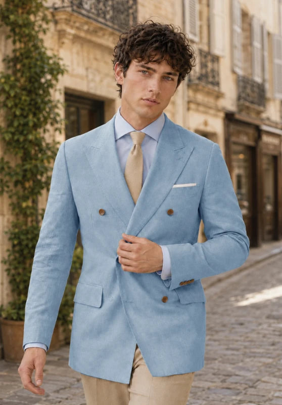 Men's Blue Linen Blazer Jacket