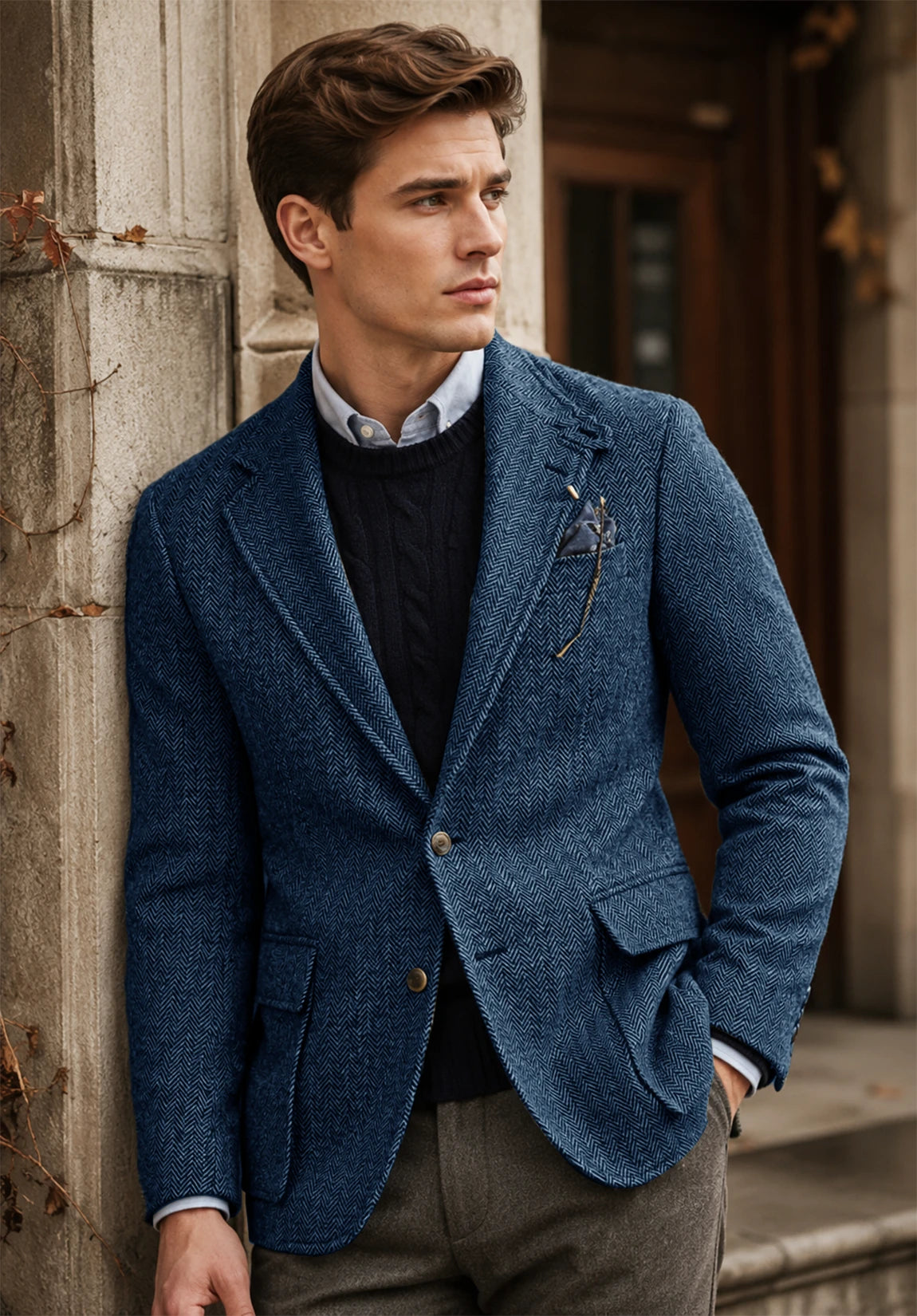 Men's blue herringbone jacket