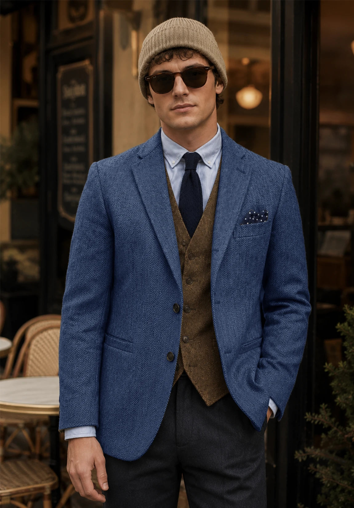 Men's blue herringbone jacket