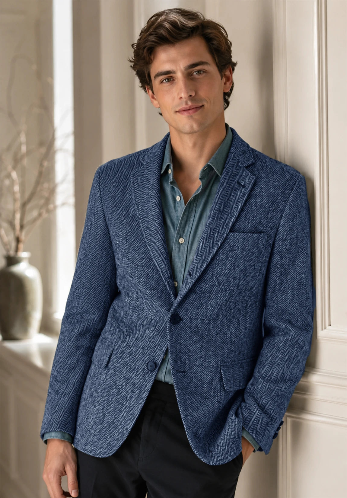 Men's blue herringbone jacket