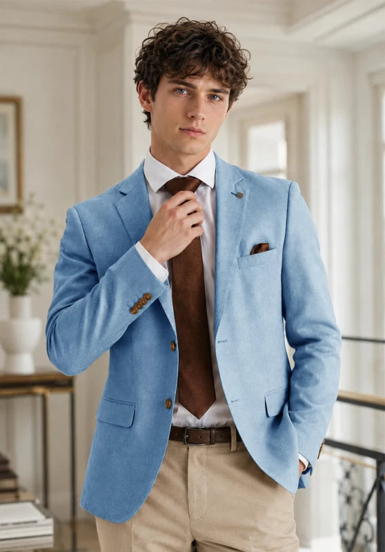 Men's Blue Linen Blazer Jacket