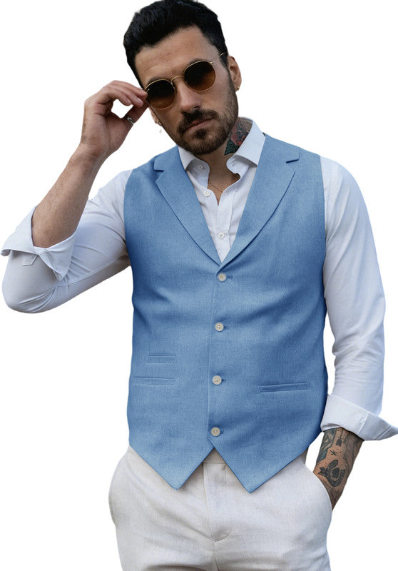 Blue-Men's Linen Vest