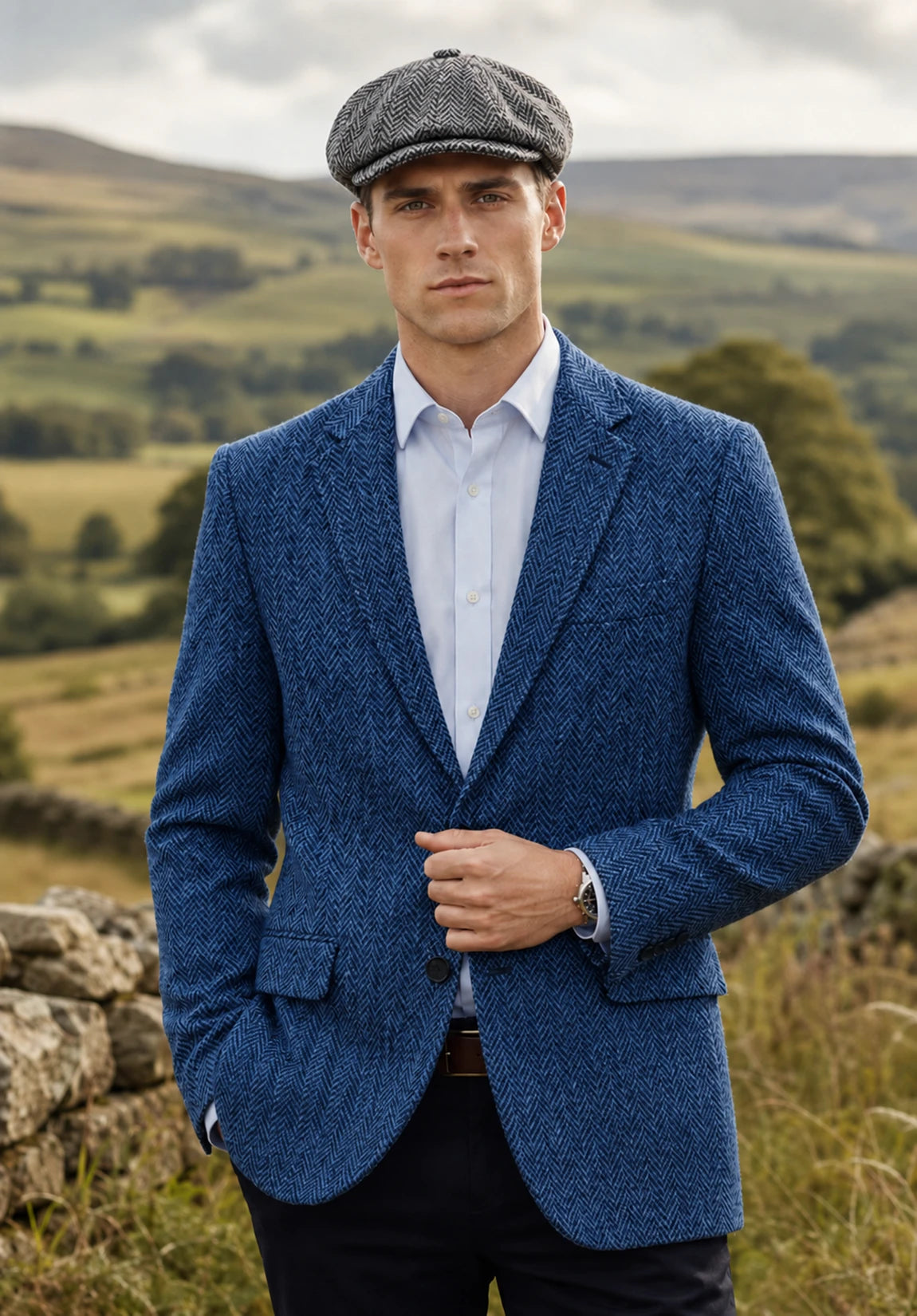 Men's blue herringbone jacket