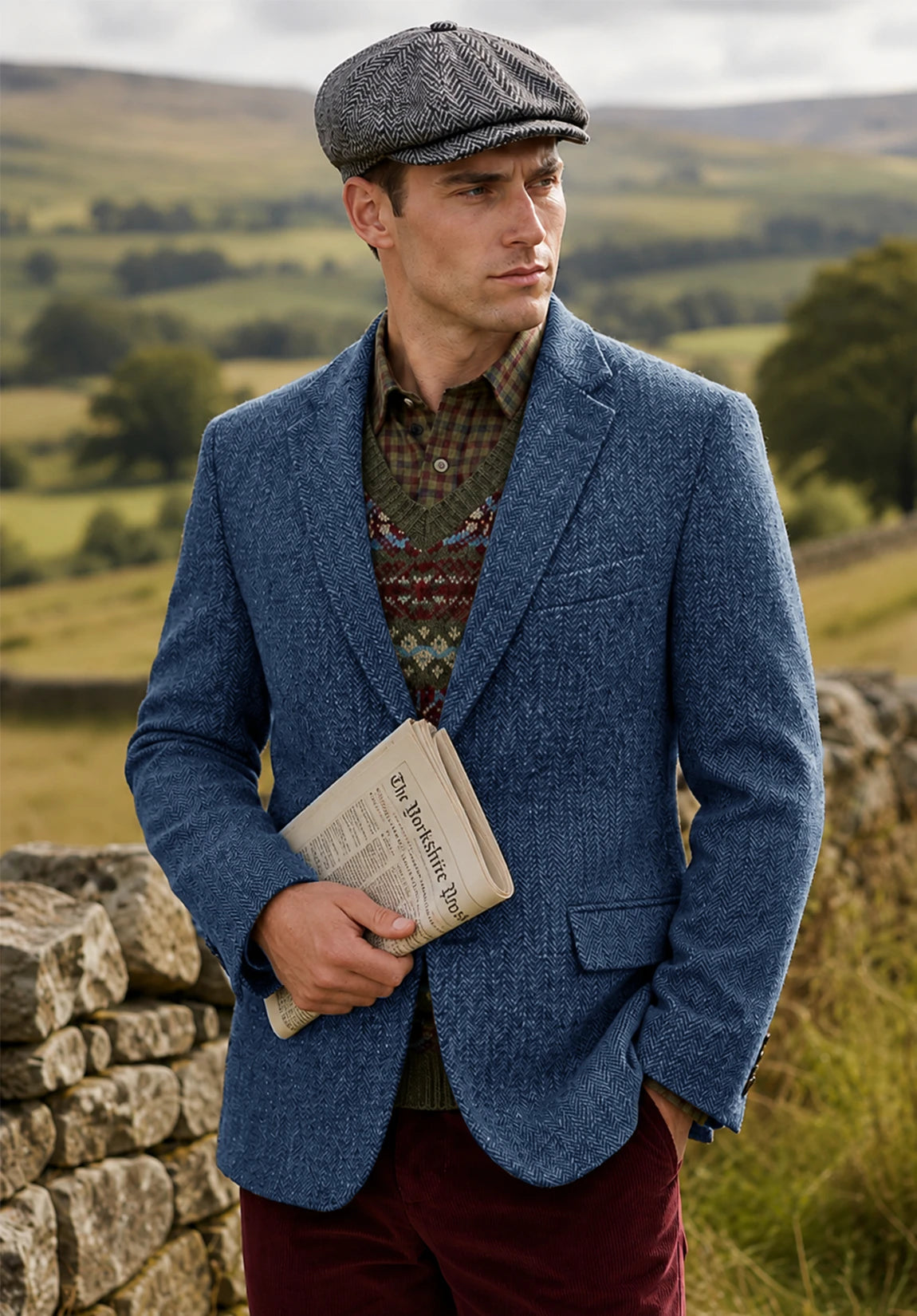 Men's blue herringbone jacket