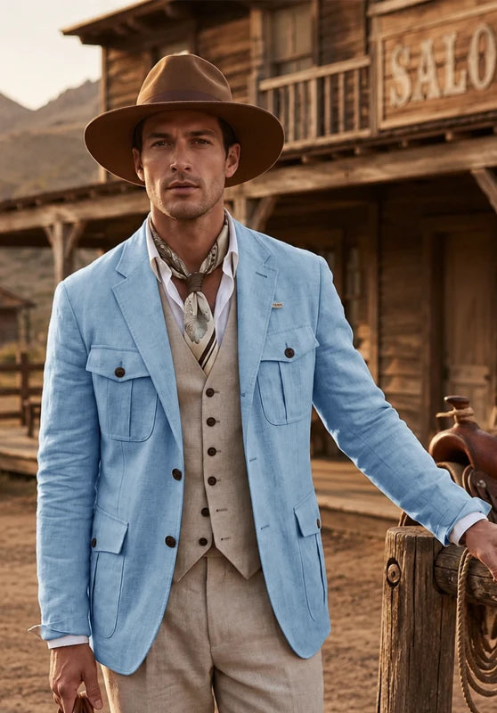 Men's Blue Linen Blazer Jacket
