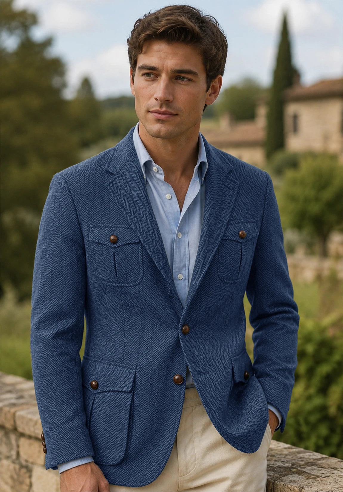 Men's blue herringbone jacket