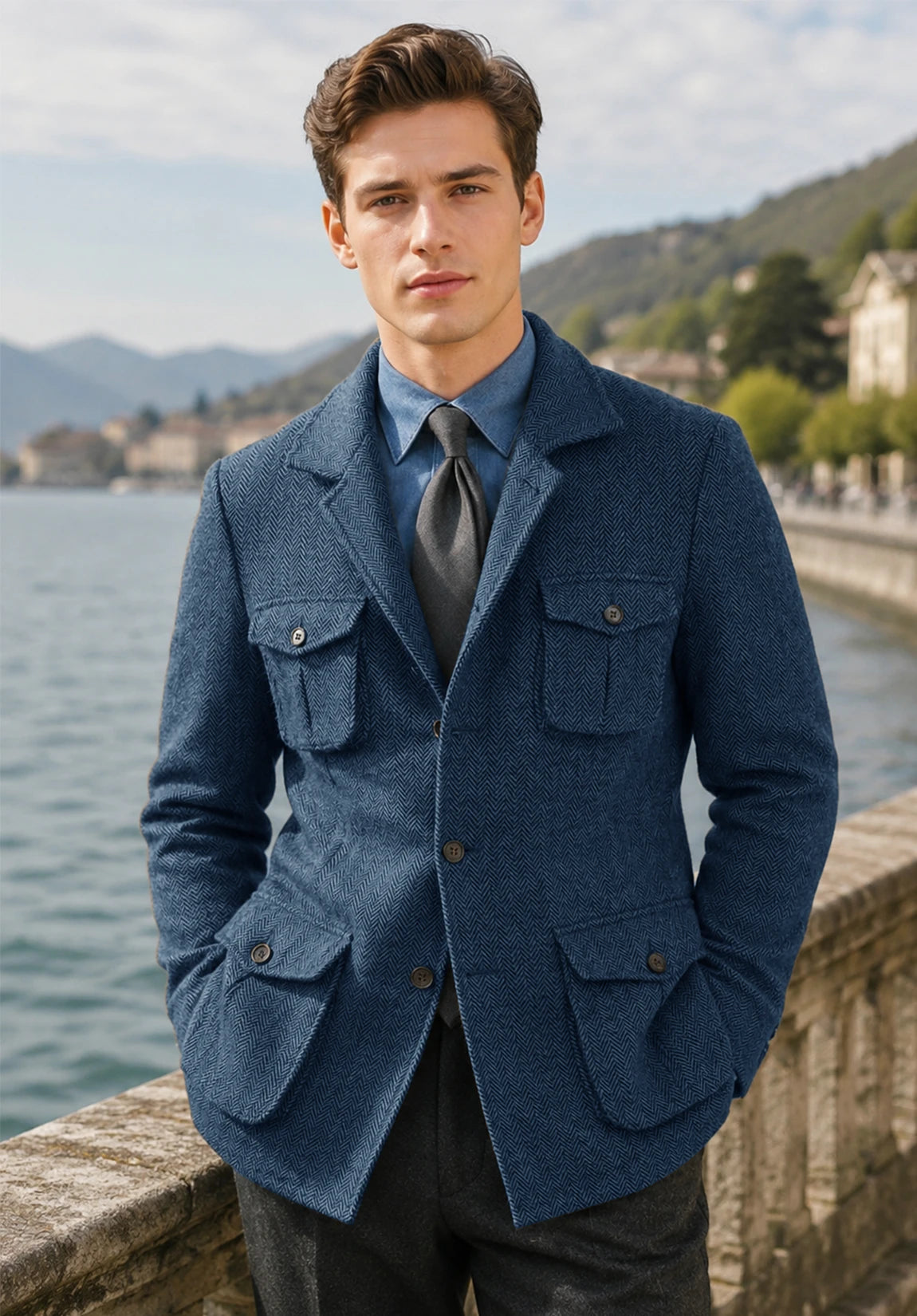 Men's blue herringbone jacket