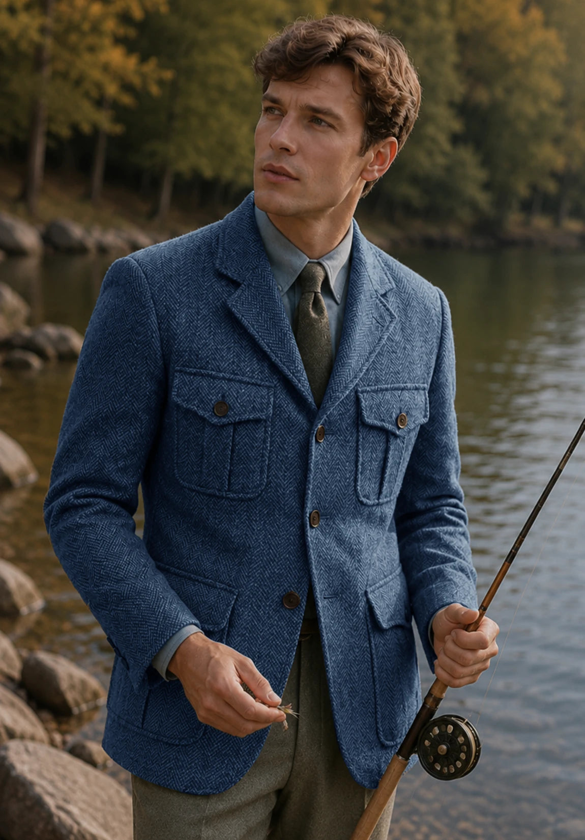Men's blue herringbone jacket