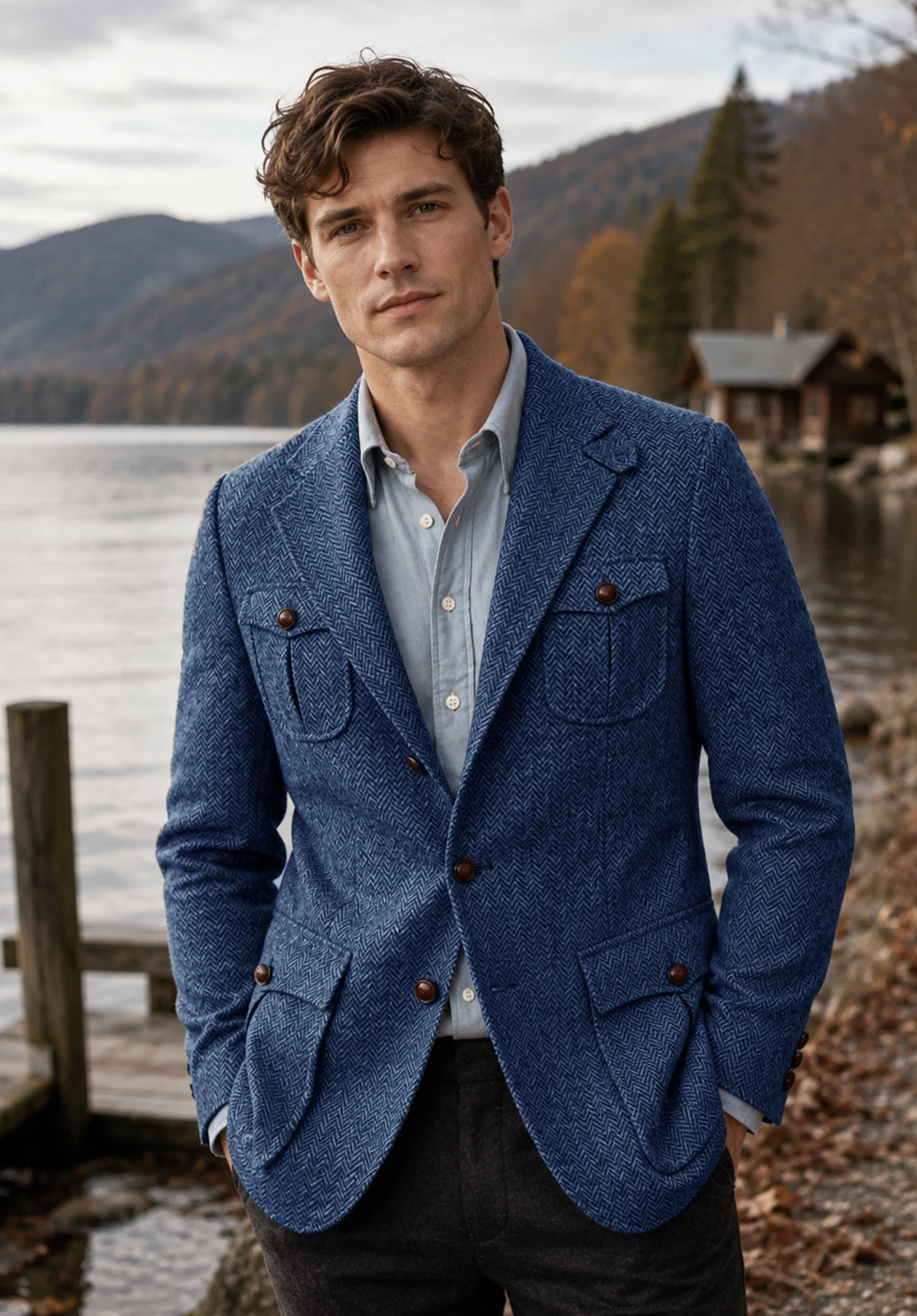 Men's blue herringbone jacket