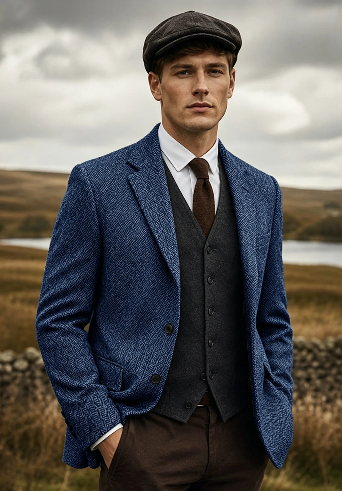 Men's blue herringbone jacket