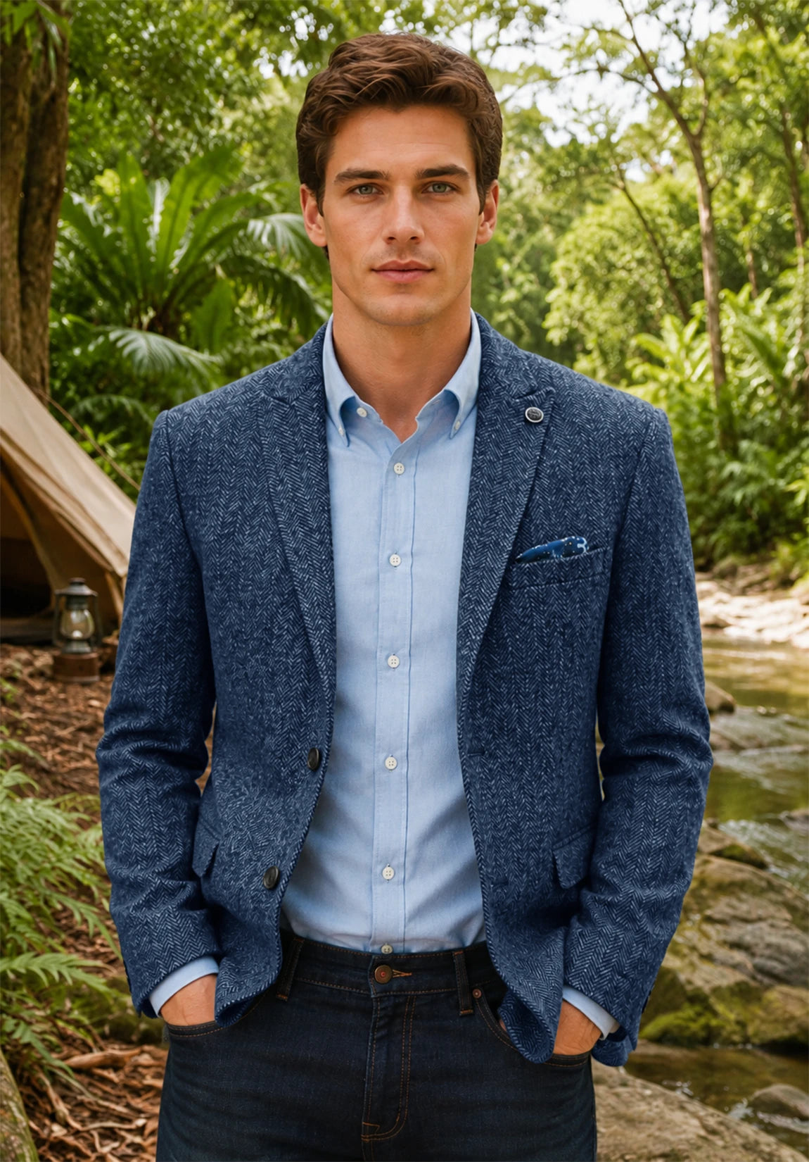 Men's blue herringbone jacket
