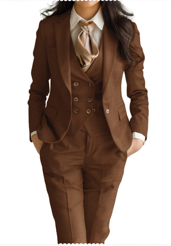 Women's 3 Piece Suits Front View Brown, Formal Office Wear 