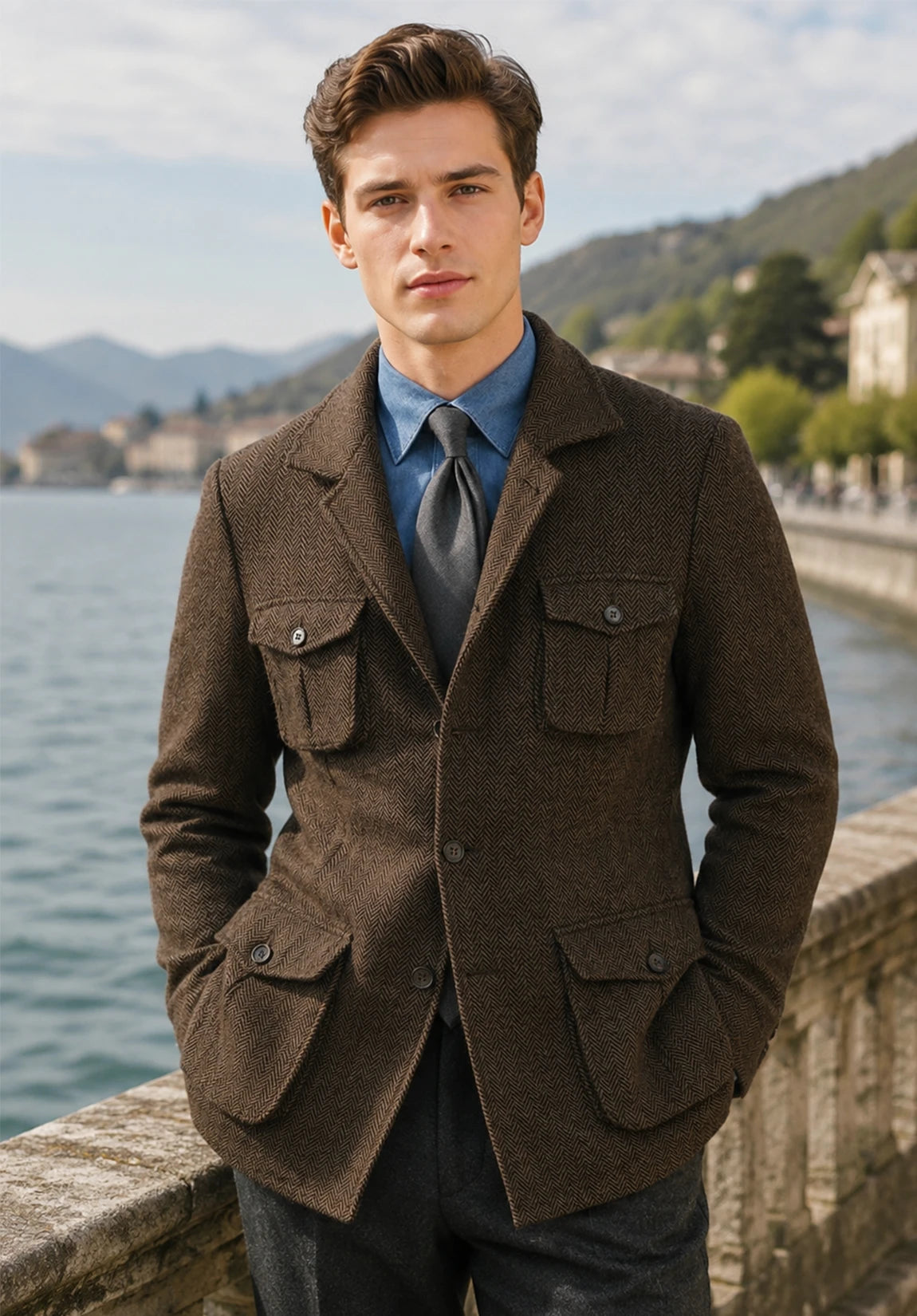 Men's brown herringbone jacket