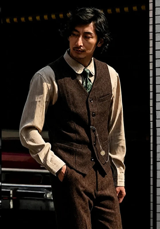 Men's brown tweed vest 
