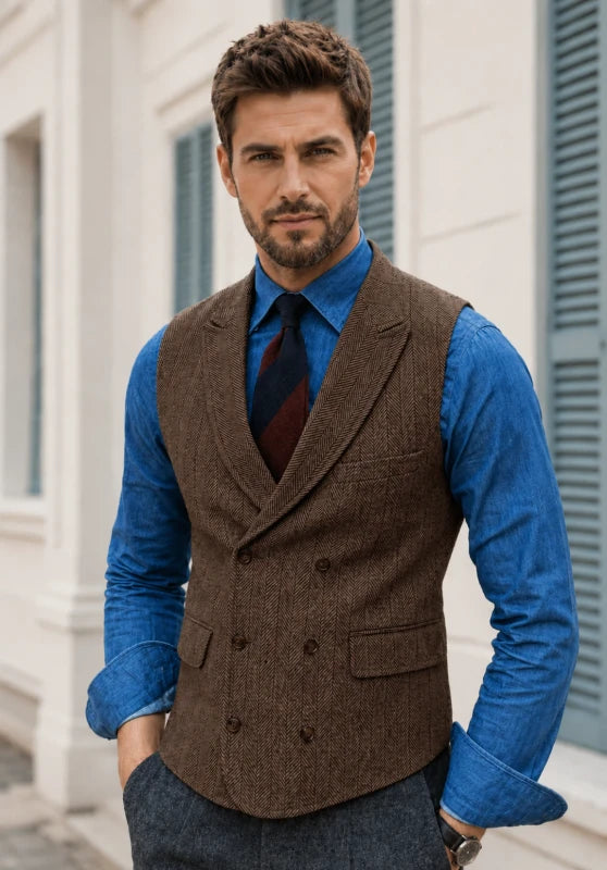 Men's brown tweed vest 