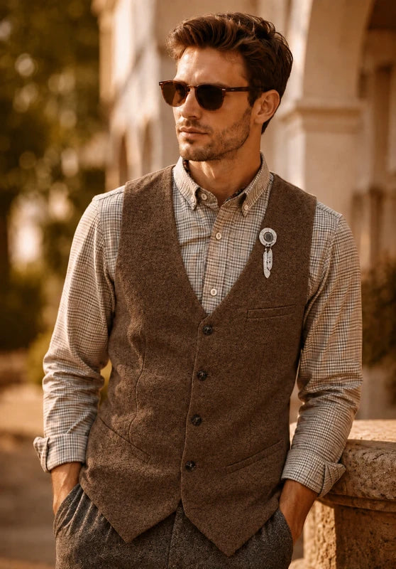 Men's brown tweed vest 