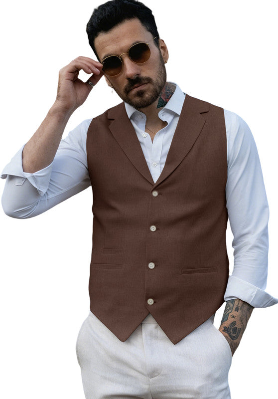 Brown-Men's Linen Vest