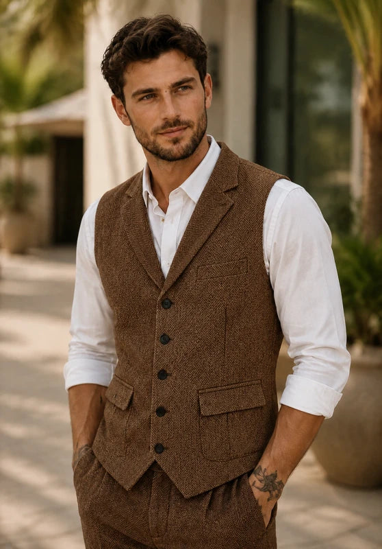 Men's brown tweed vest 