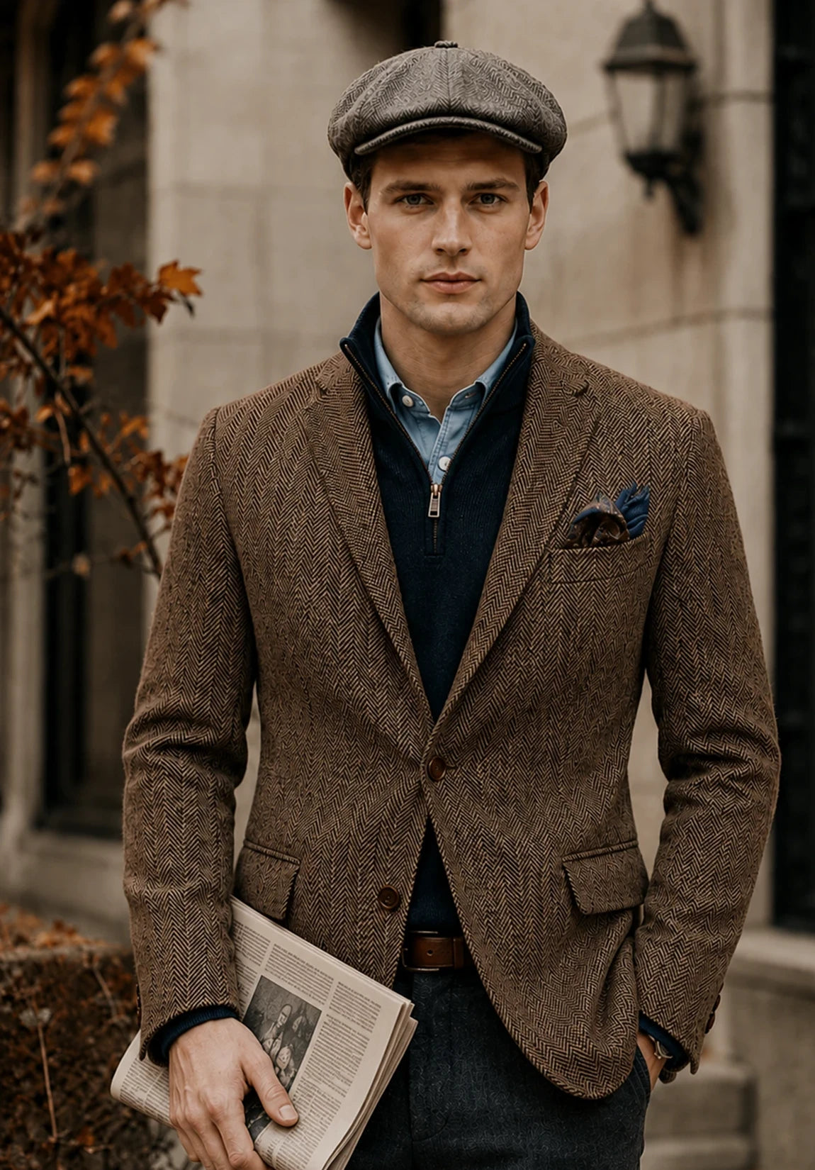 Men's Slim Fit Textured Herringbone Blazer for Smart Casual