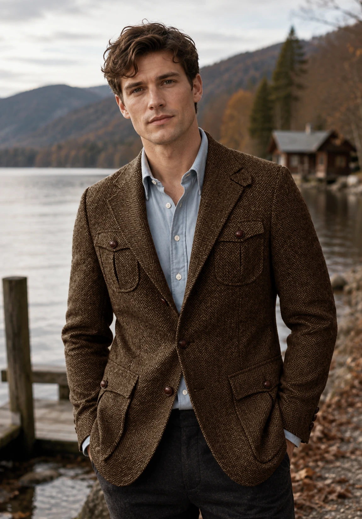 Men's brown herringbone jacket