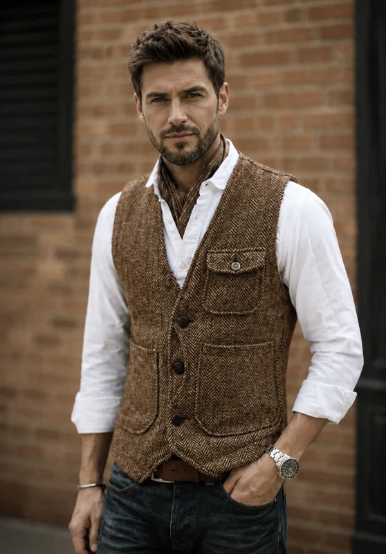 Men's brown tweed vest 