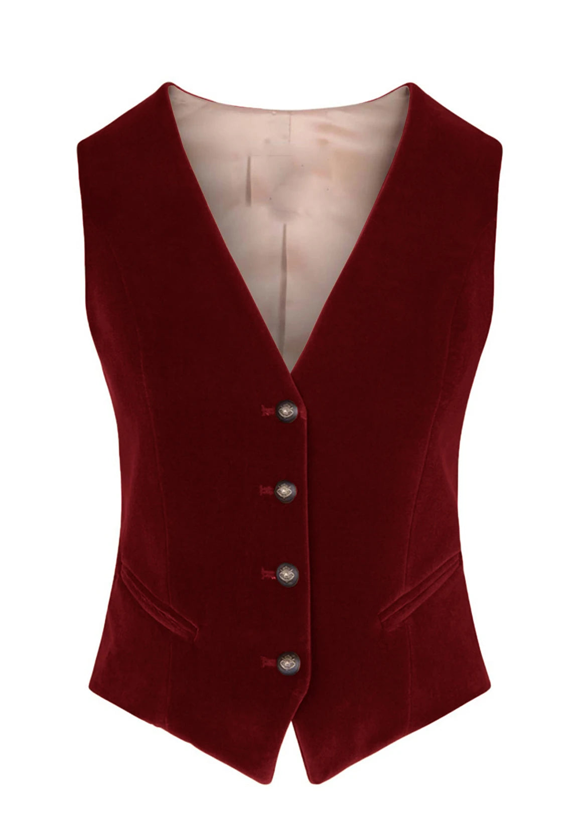 Women's Suit Vest  Burgundy  Velvet  Front Product View