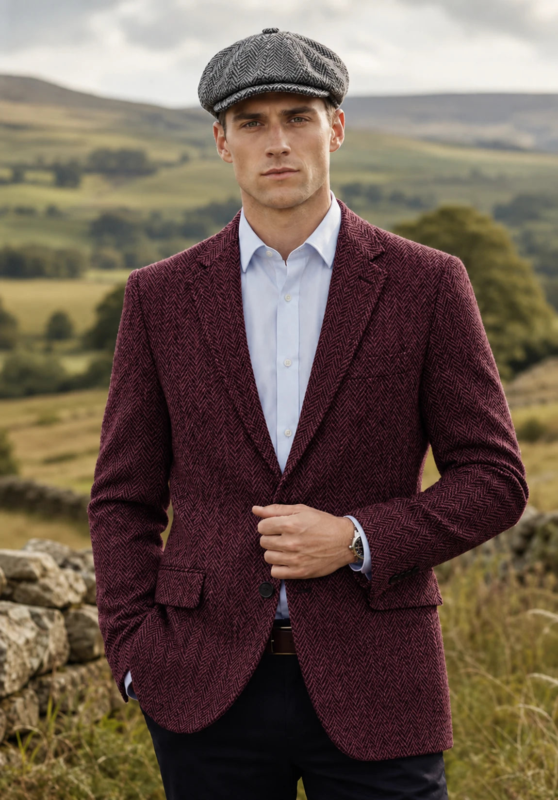 Men's burgundy herringbone jacket