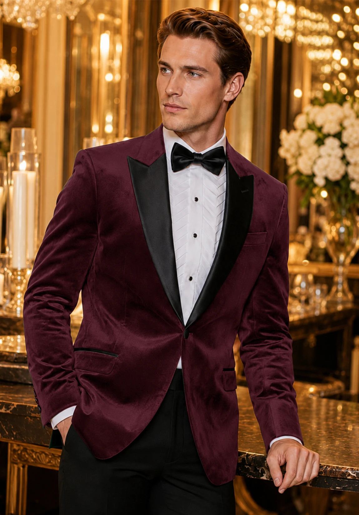 Men's burgundy velvet jacket