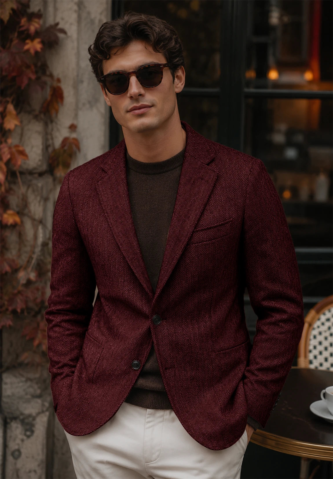 Men's burgundy herringbone jacket