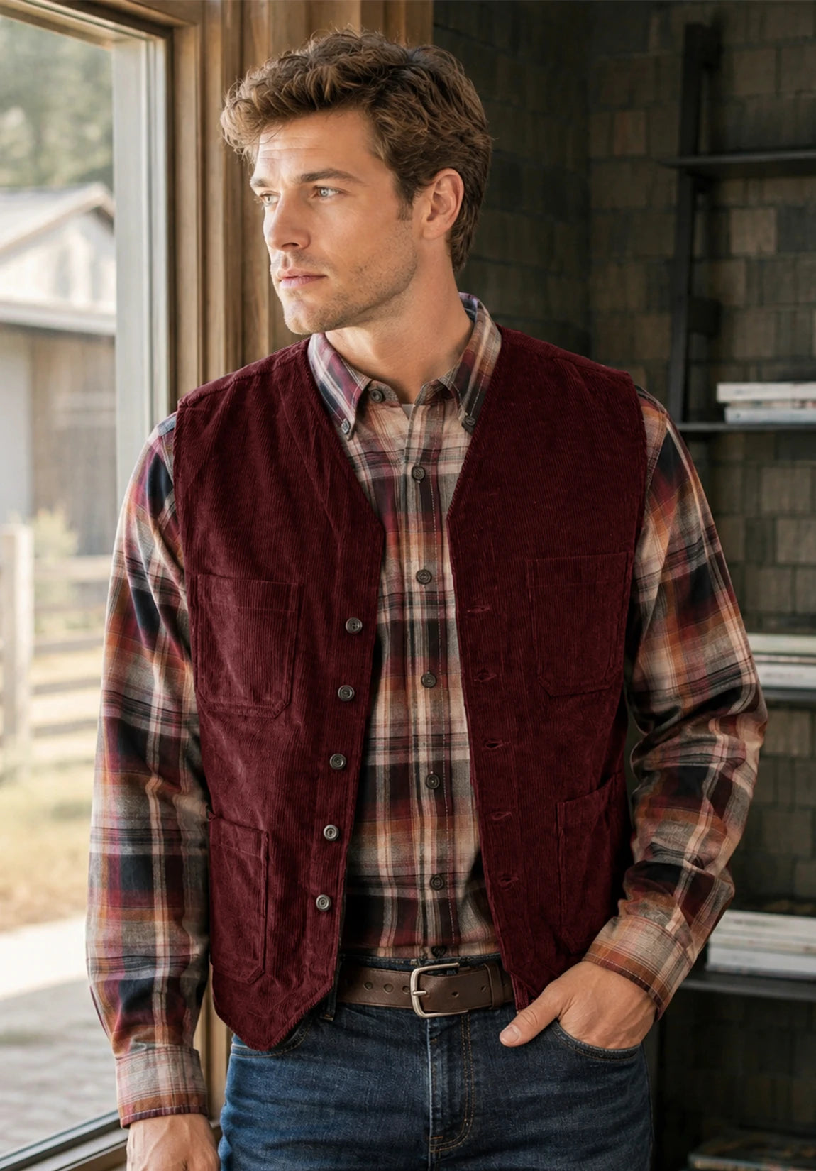 Men's burgundy vest