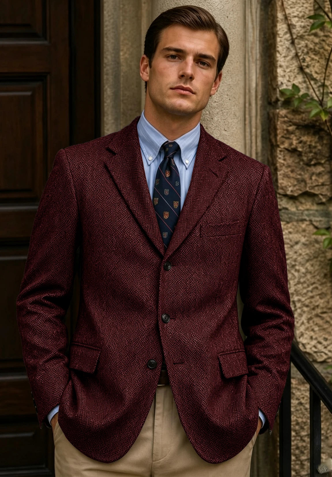 Men's burgundy herringbone jacket